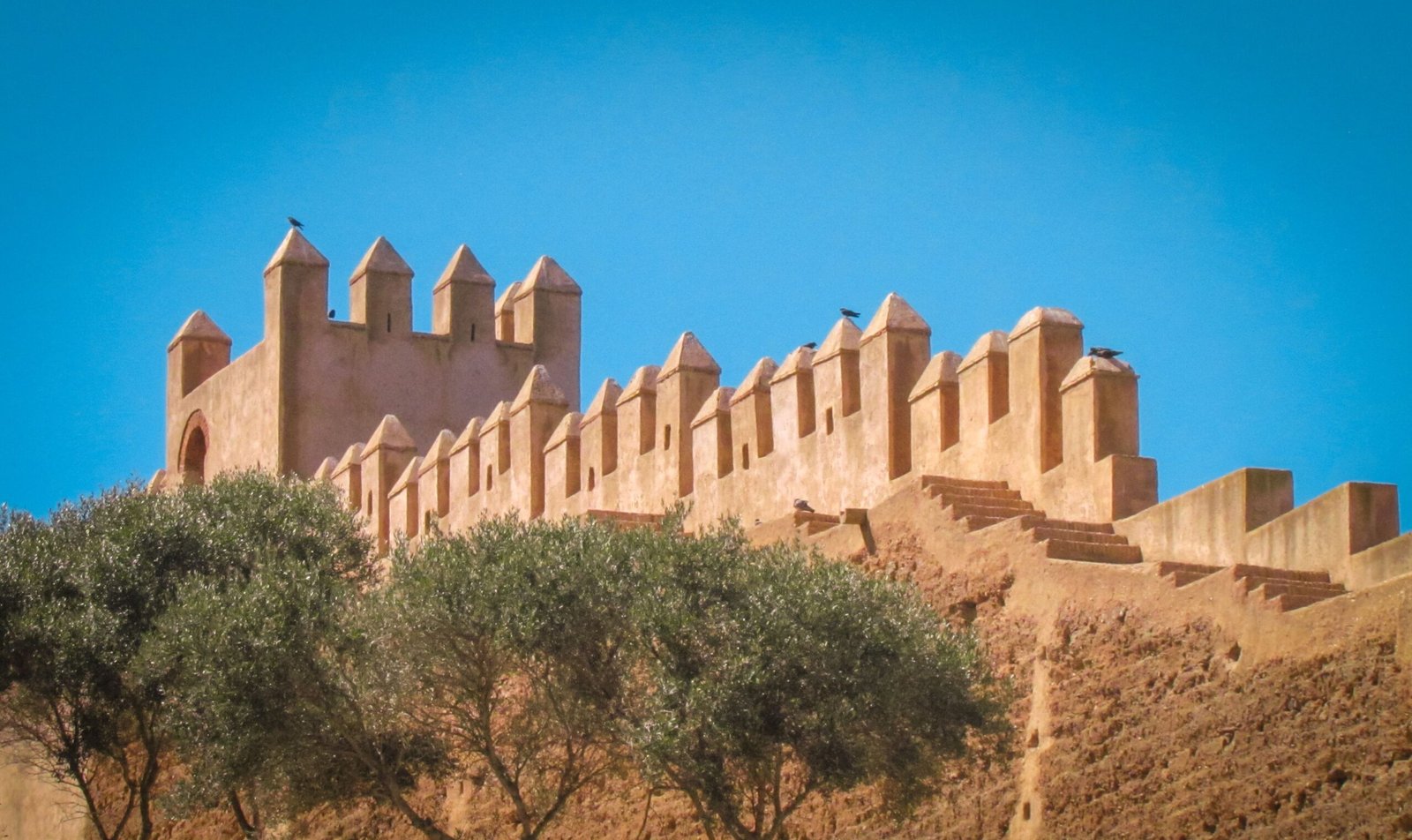 Historic Kasbah of the Udayas with traditional architecture in Rabat, Morocco, captured under clear blue skies.